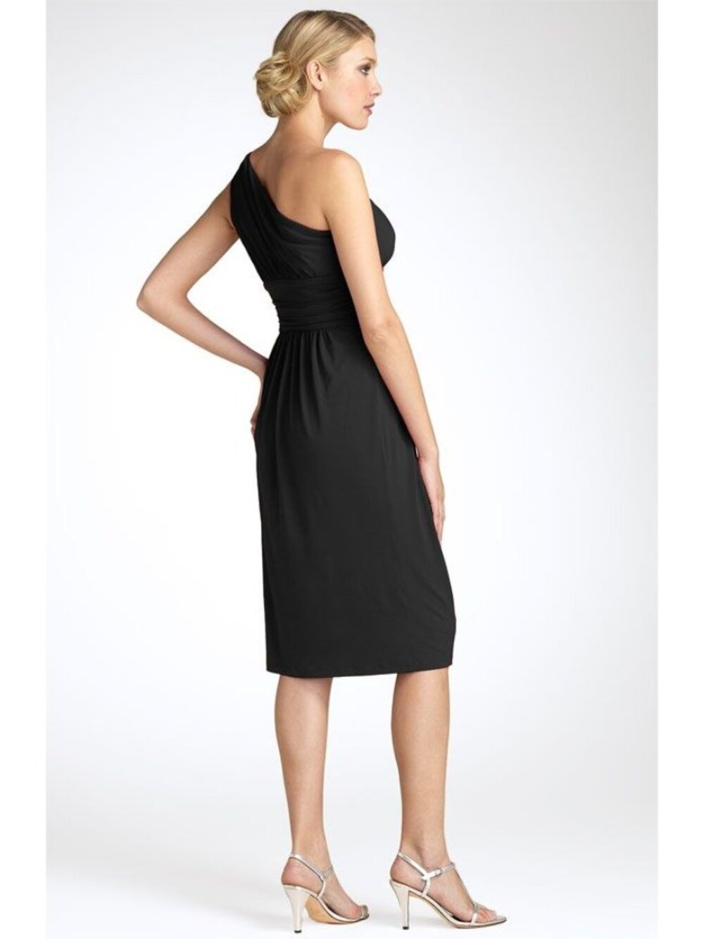 🆕 MAGGY LONDON One Shoulder Stretch Jersey Dress Black 4 - Picture 2 of 8